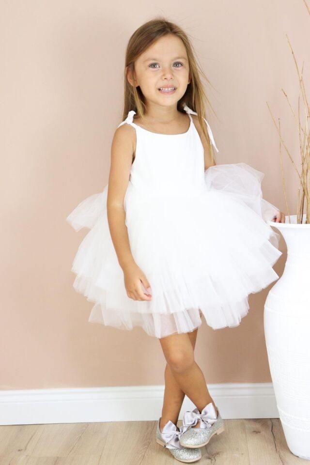 Beyaz Tütü Etekli Askılı Balerin Elbise