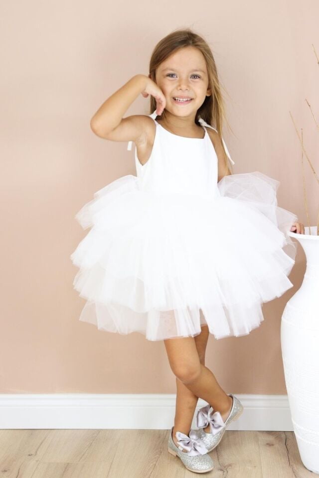 Beyaz Tütü Etekli Askılı Balerin Elbise