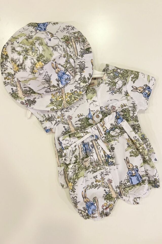 Tavşan Desenli Şapkalı İkili Set