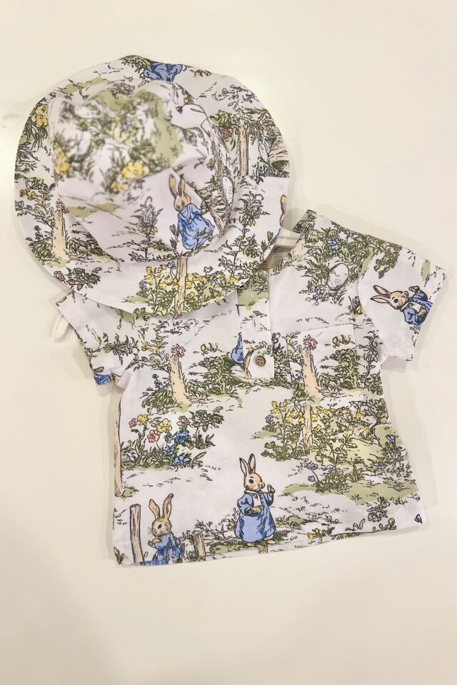 Tavşan Desenli Şapkalı İkili Set