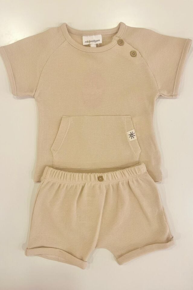 Cepli Şortlu Takım ( Bej )