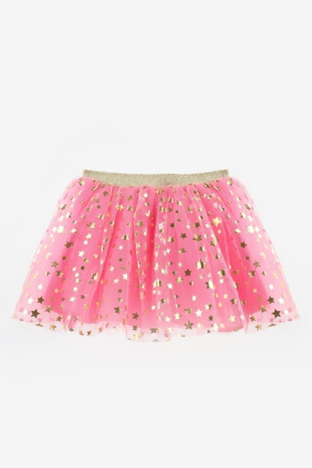 Pembe Yıldız Baskılı Tül Etek