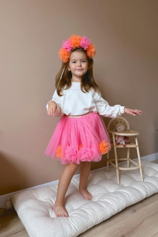 Fuşya Ponpon Etek - Hilda