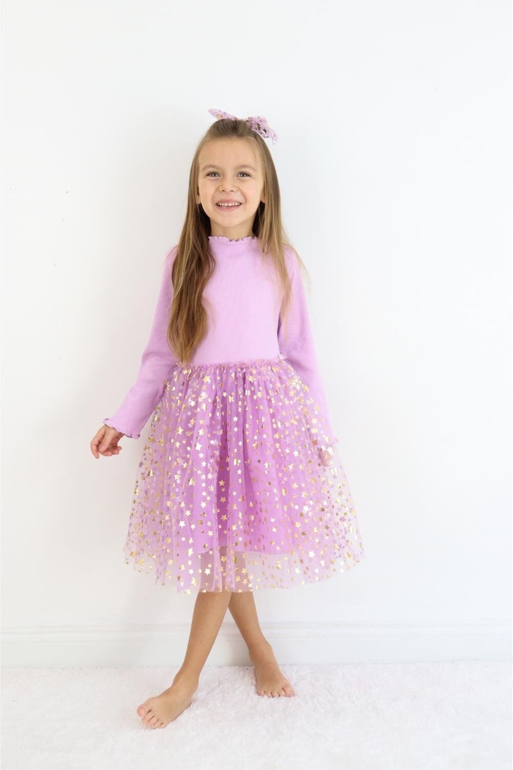 Lila Yıldız Baskı Karen Elbise