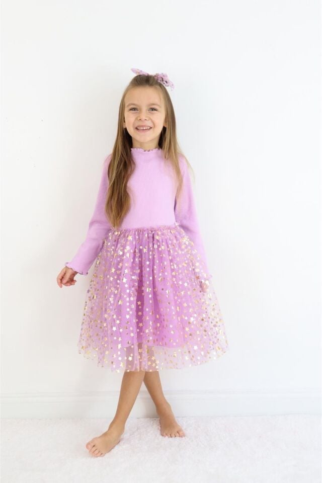 Lila Yıldız Baskı Karen Elbise