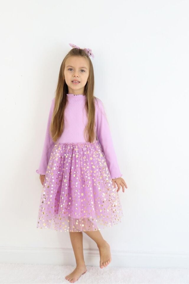 Lila Yıldız Baskı Karen Elbise