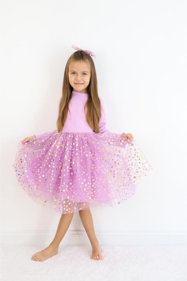 Lila Yıldız Baskı Karen Elbise