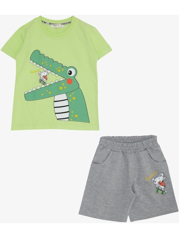 Kaykaycı Farecik & Sevimli Timsah Baskılı Şortlu Takım