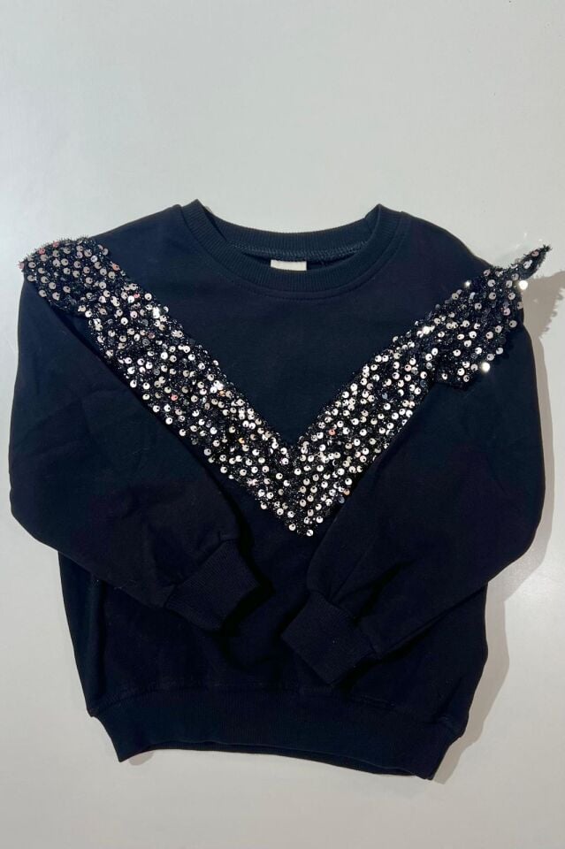 Pullu Fırfırlı Sweat (Siyah)