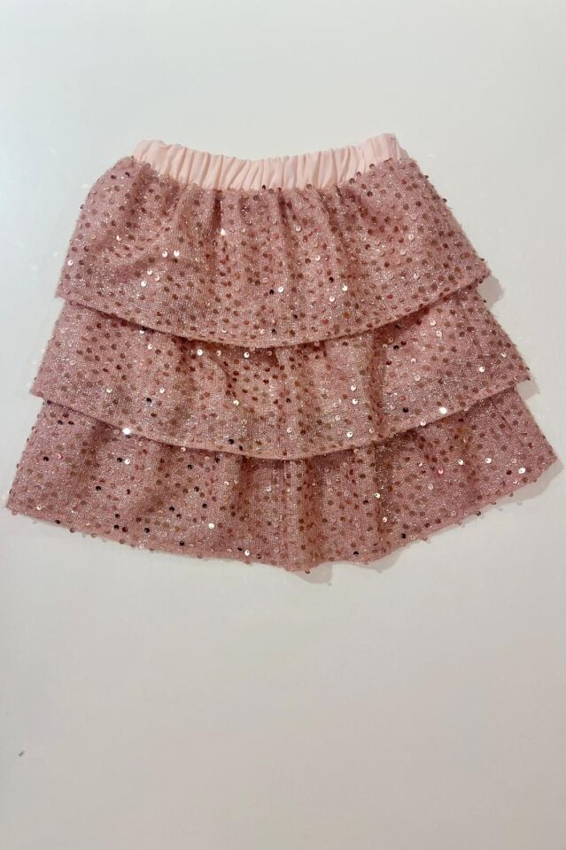 Katlı Pullu Etek (Pudra)