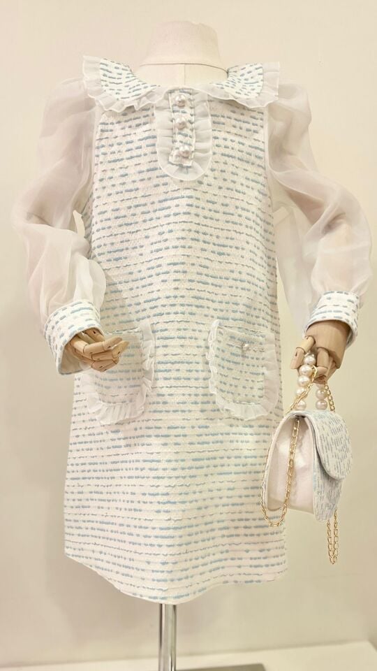 TÜL KOL MAVİ ELBİSE