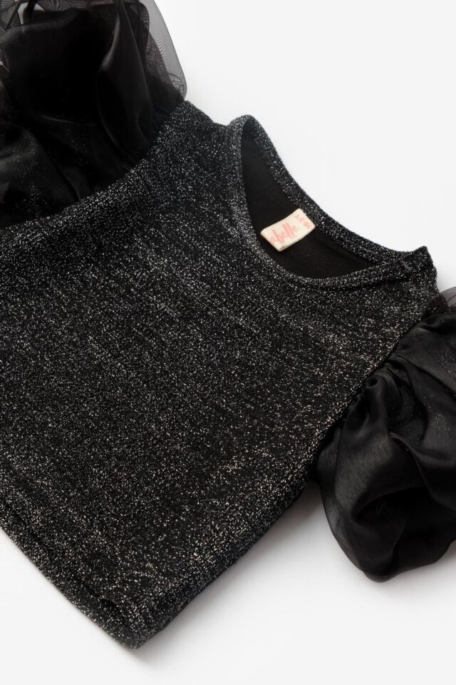 Siyah Kolu Tüllü Crop