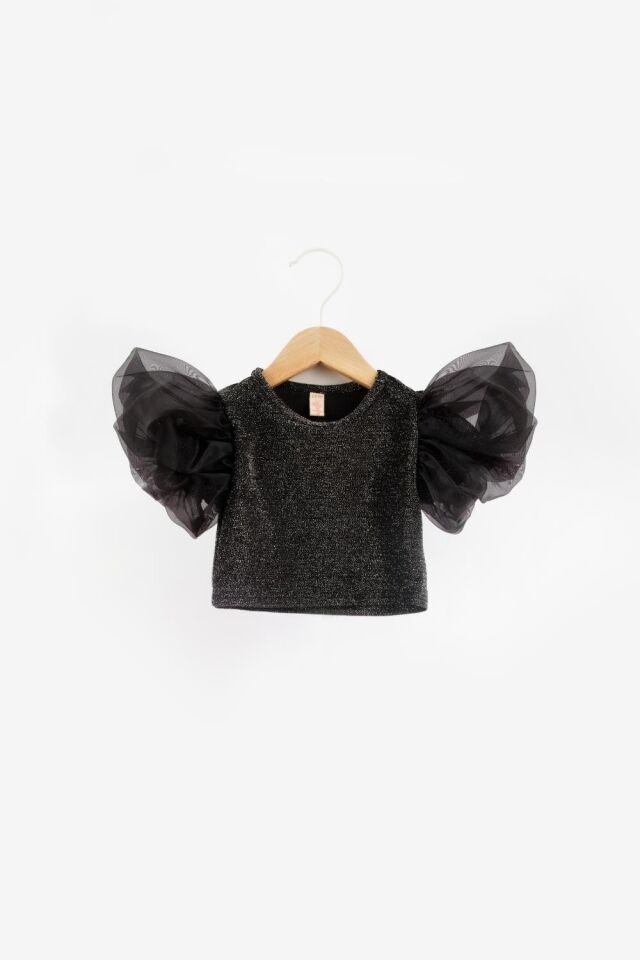 Siyah Kolu Tüllü Crop