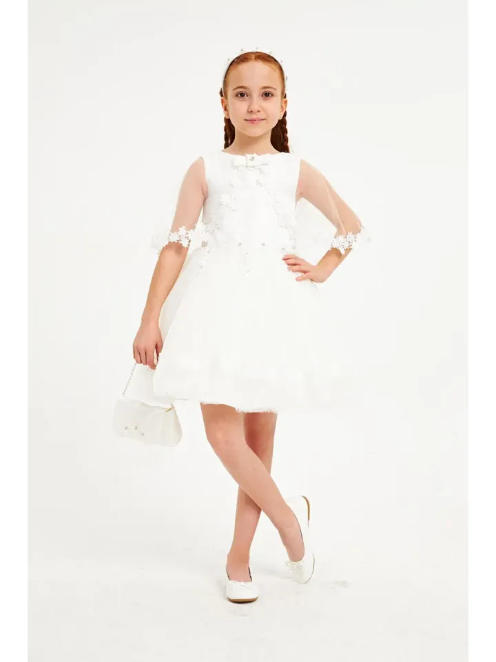 Tüllü Elbise - Ekru