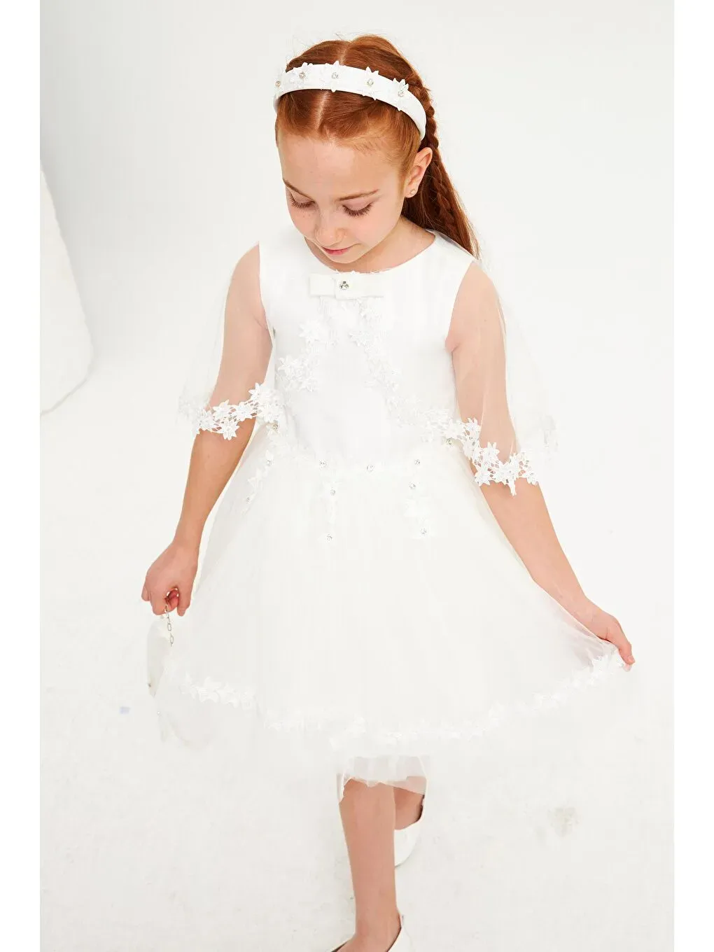 Tüllü Elbise - Ekru