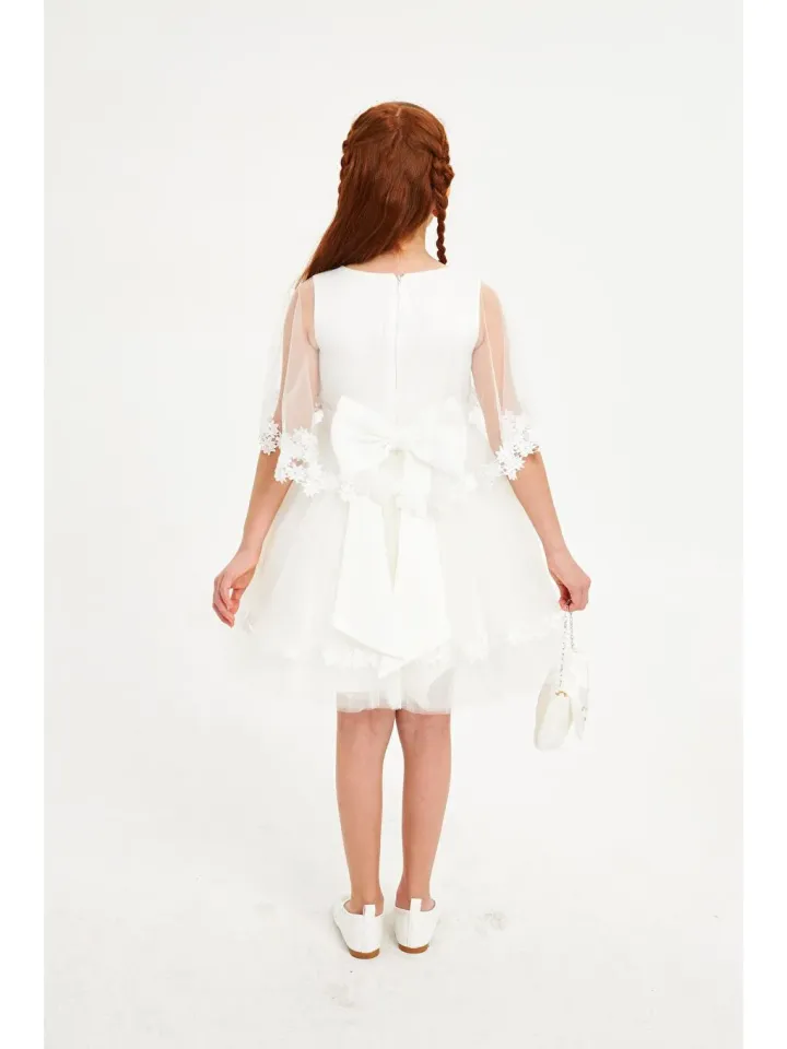 Tüllü Elbise - Ekru