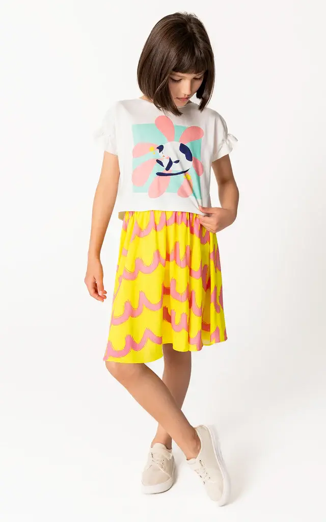 Pembe Zigzag Çizgili Sarı Etek