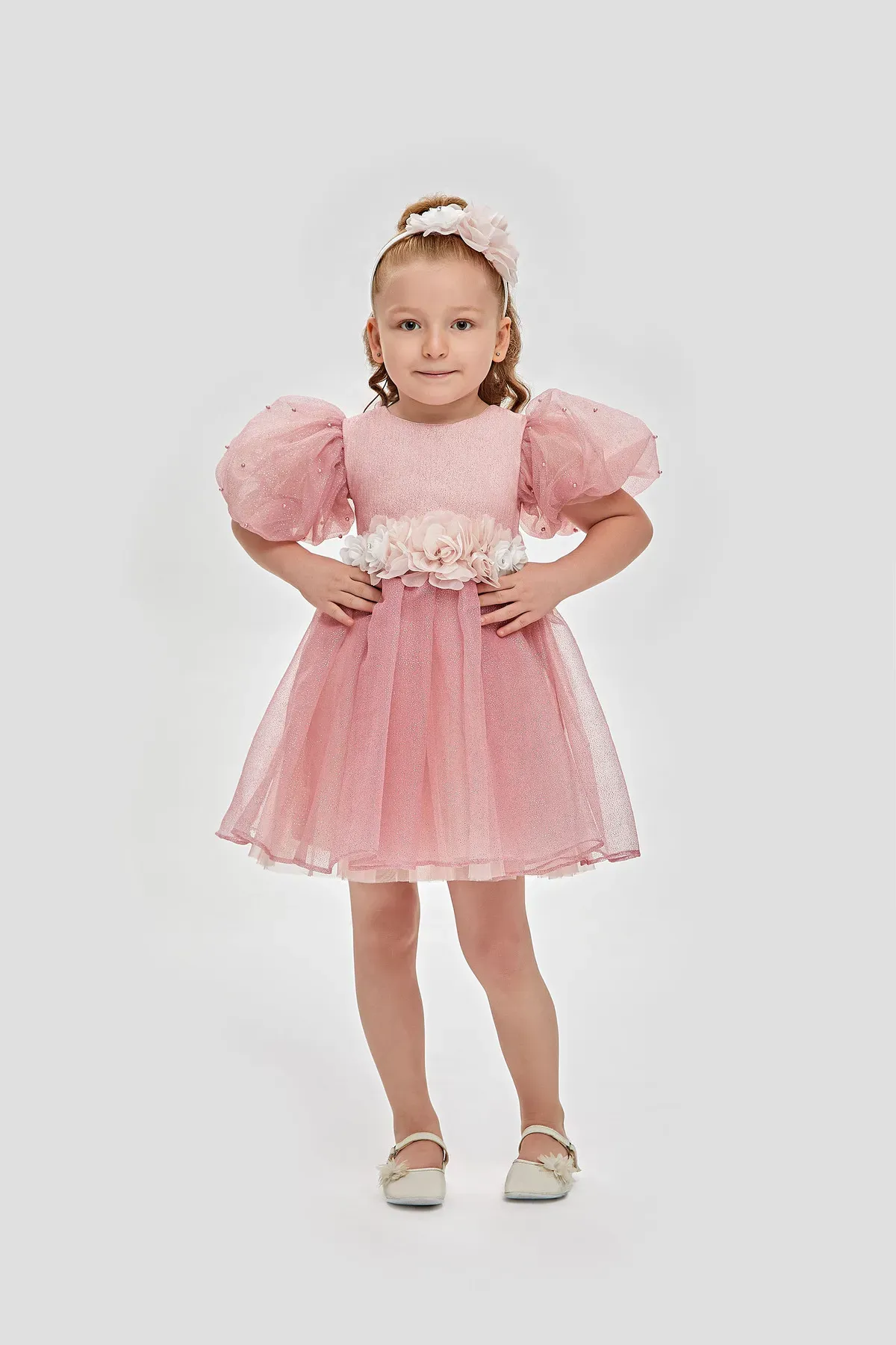 Simli Elbise - Pudra