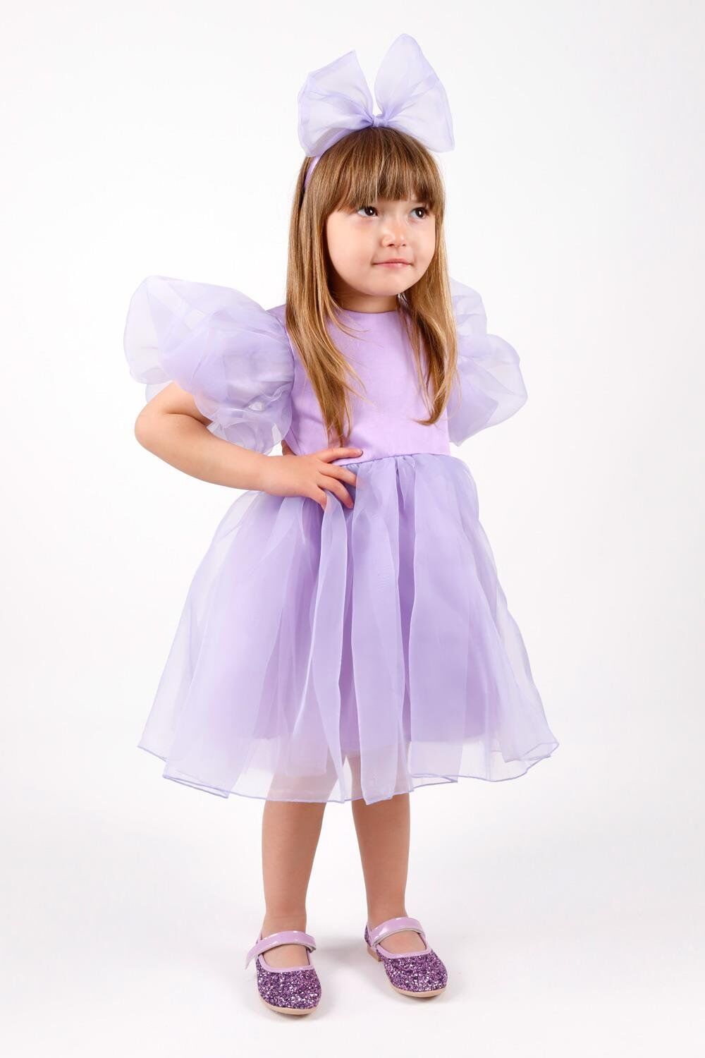 Lila Organze Taçlı Elbise