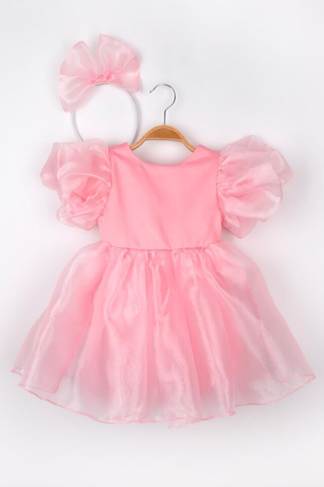 Pembe Organze Taçlı Elbise