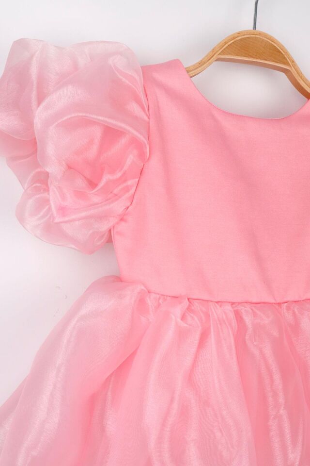 Pembe Organze Taçlı Elbise
