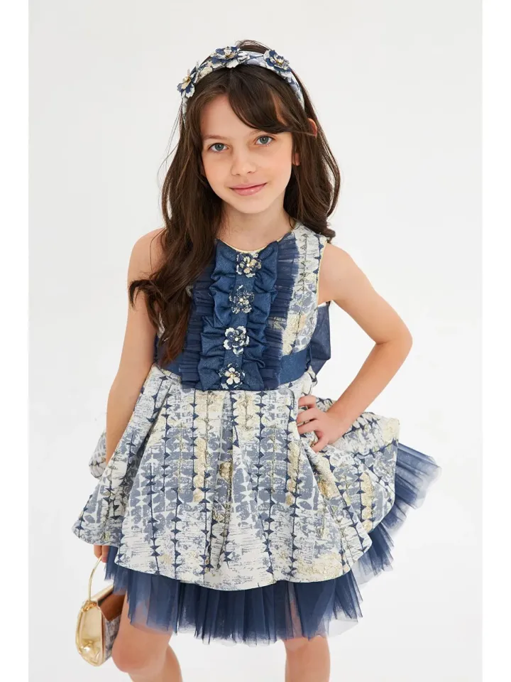 Tüllü Elbise - Lacivert