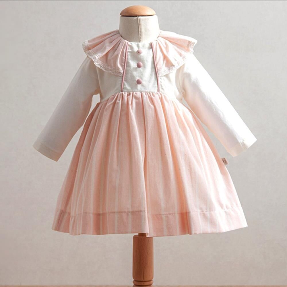 Dik Çizgi Elbise - Pembe