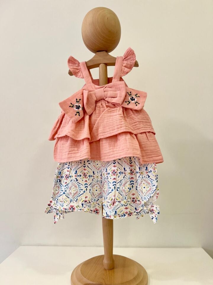 Fiyonklu Şortlu Takım (Pembe)