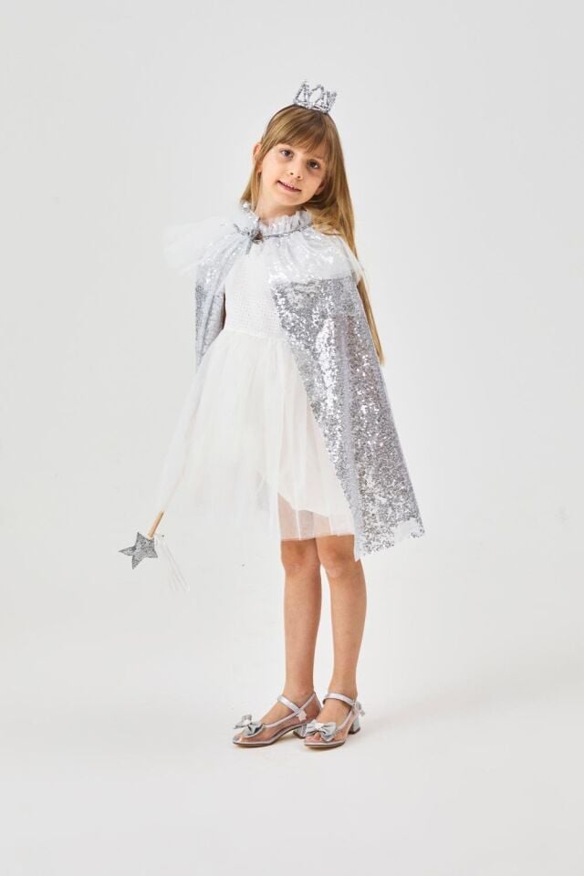 Gümüş Payetli Pelerin