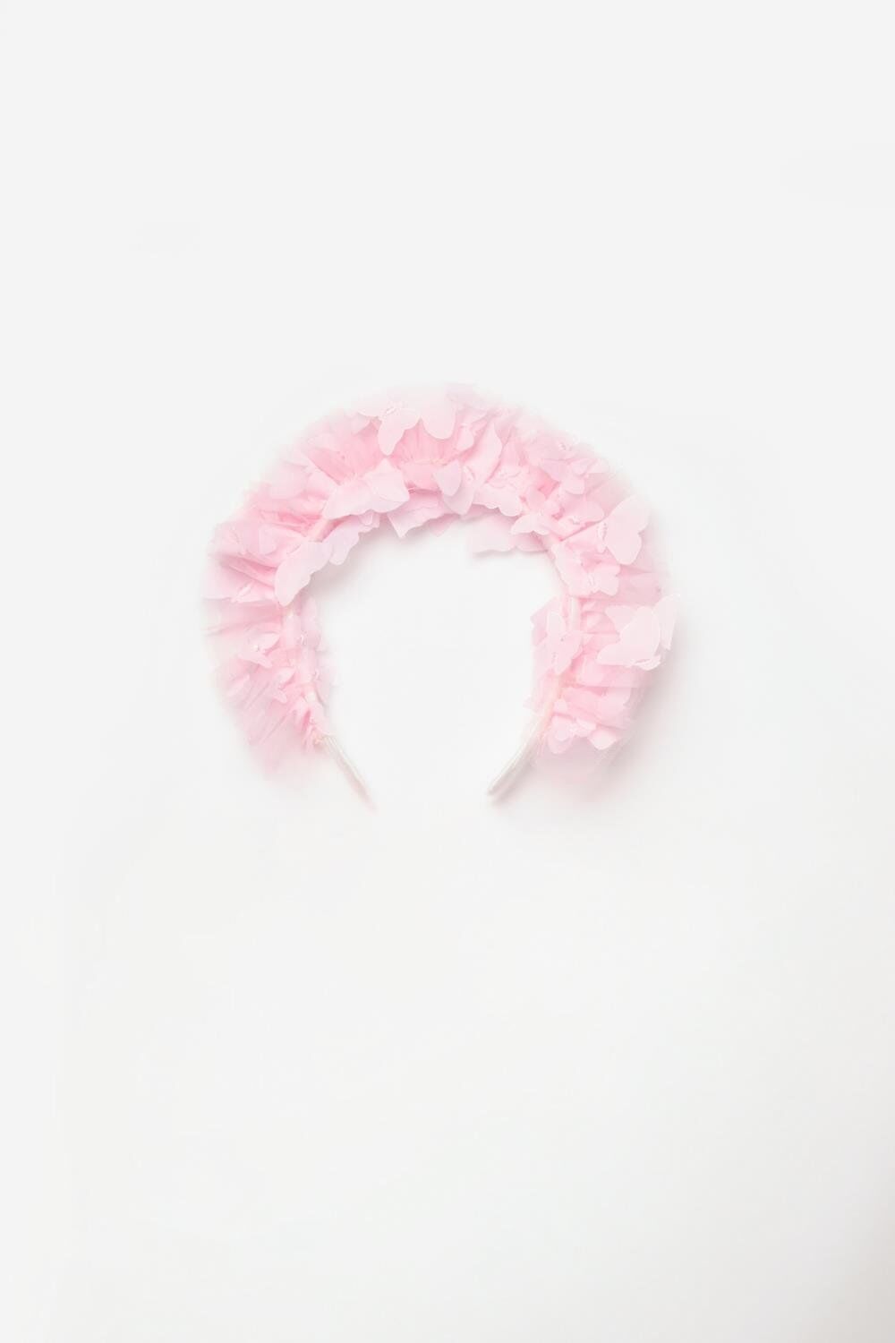 Pembe Kelebek Nakış Tül Taç