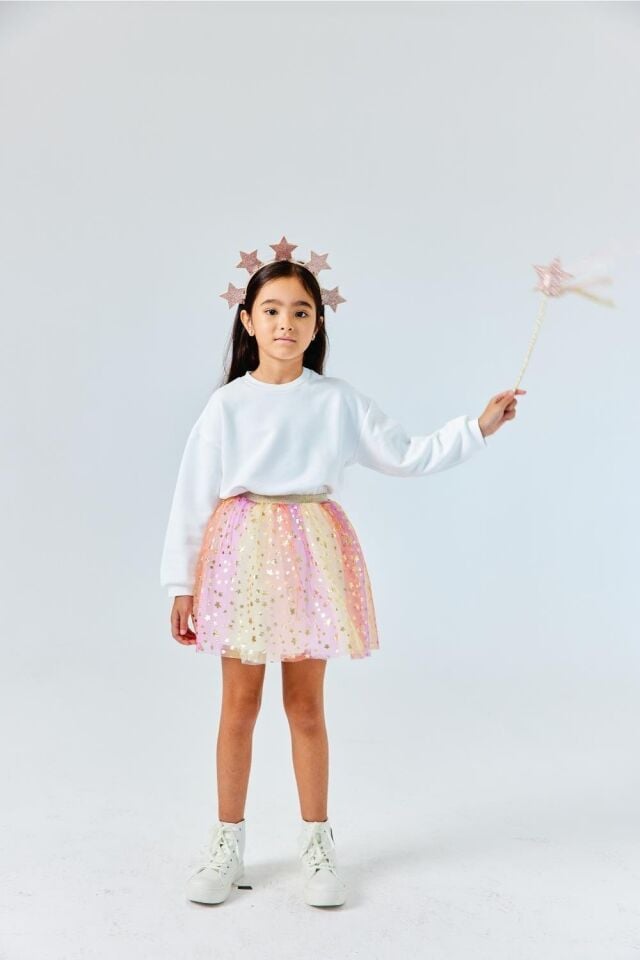 Sarı Yıldız Baskılı Tül Etek