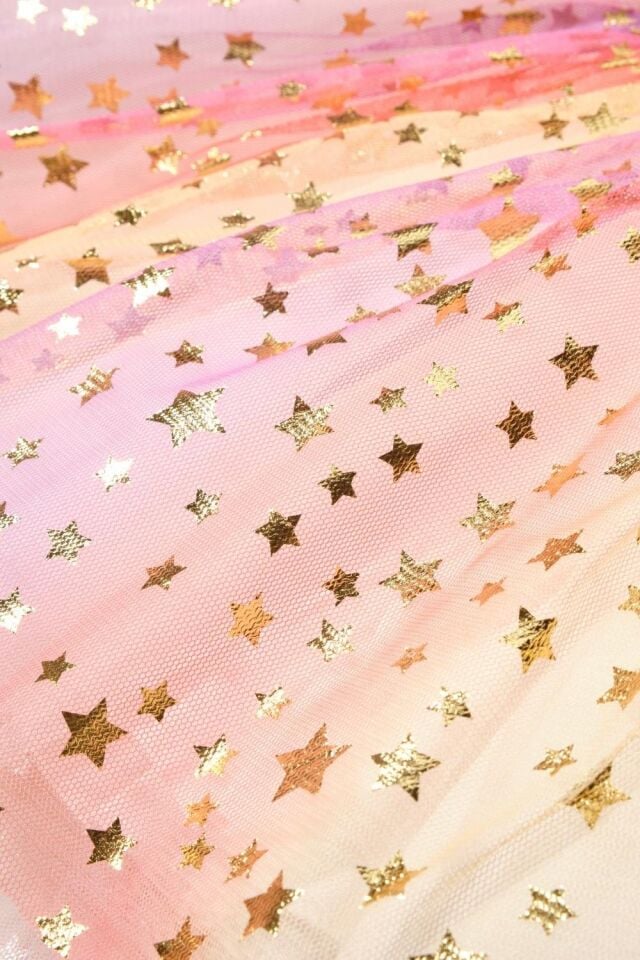 Sarı Yıldız Baskılı Tül Etek