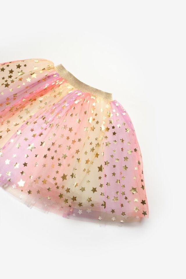 Sarı Yıldız Baskılı Tül Etek