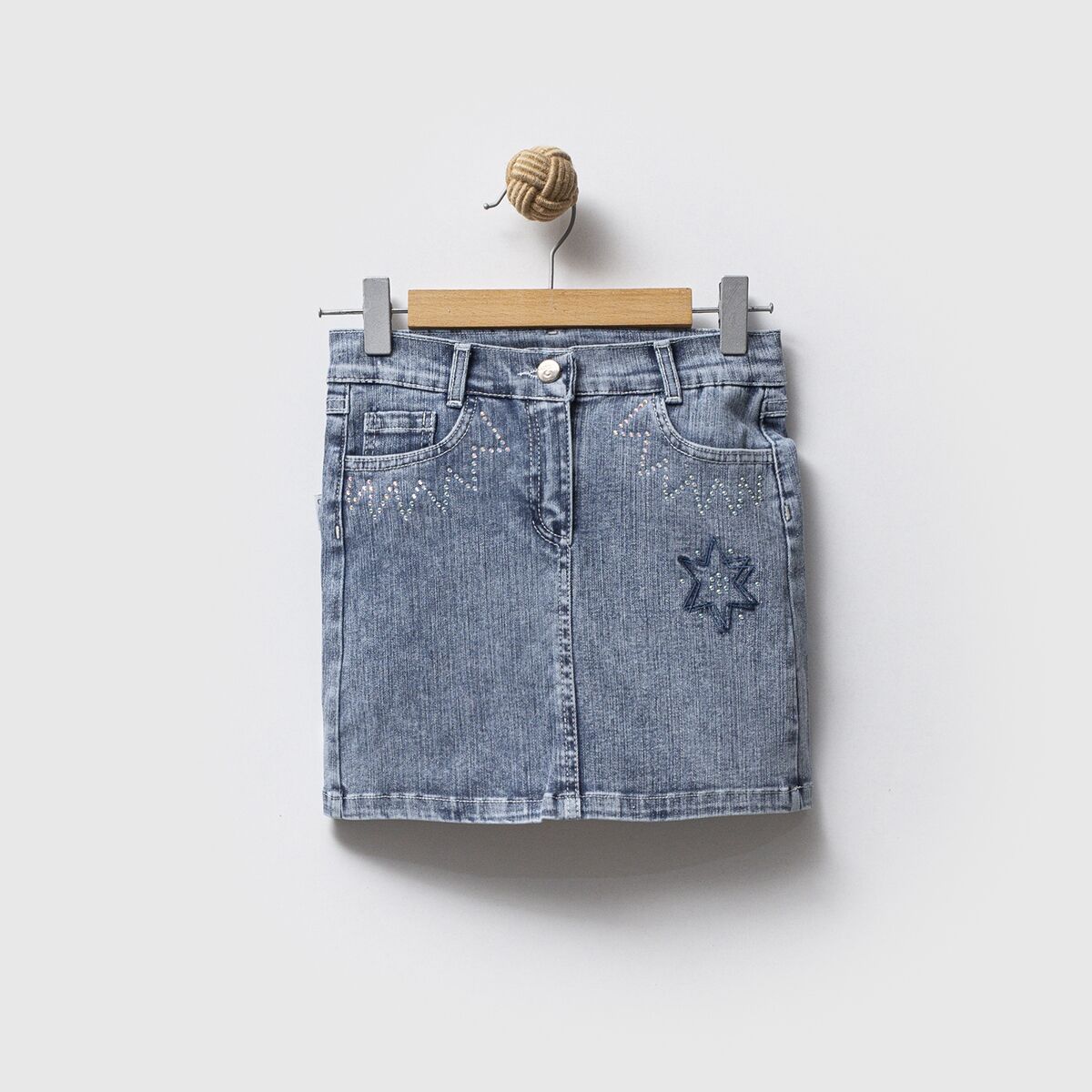 Yıldız Taş Baskılı Kot Etek
