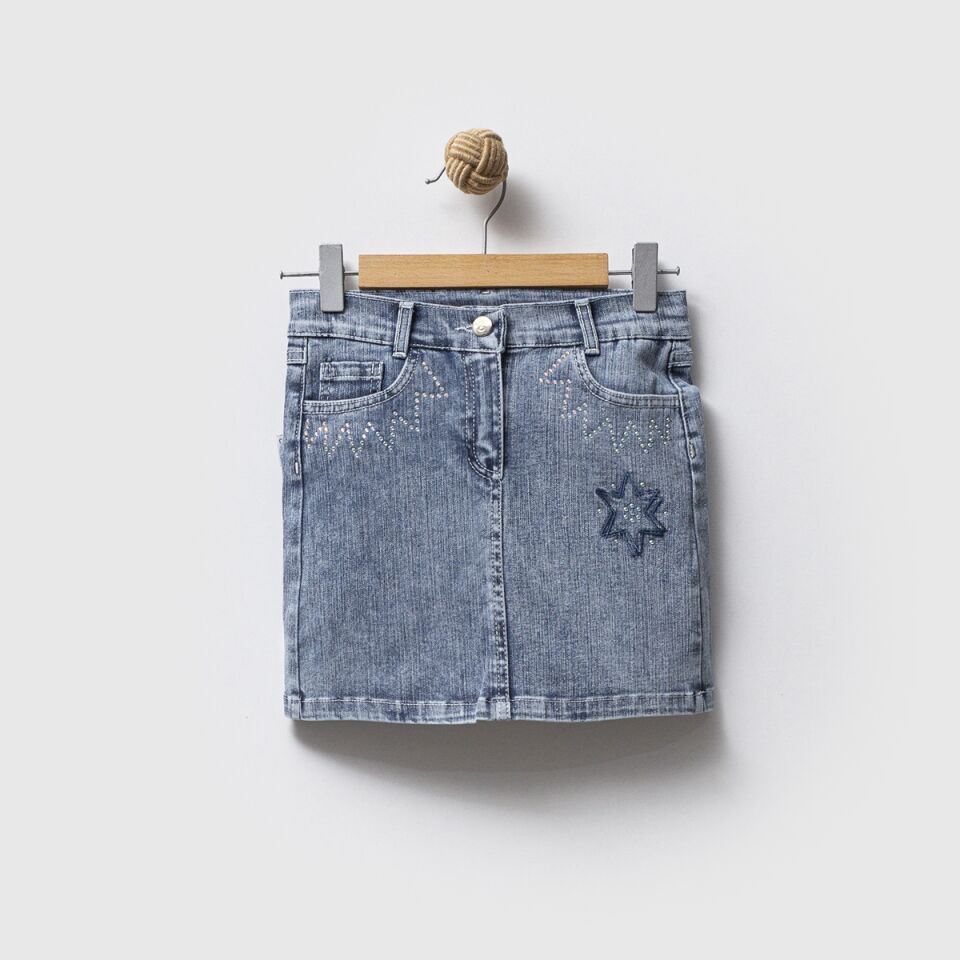 Yıldız Taş Baskılı Kot Etek