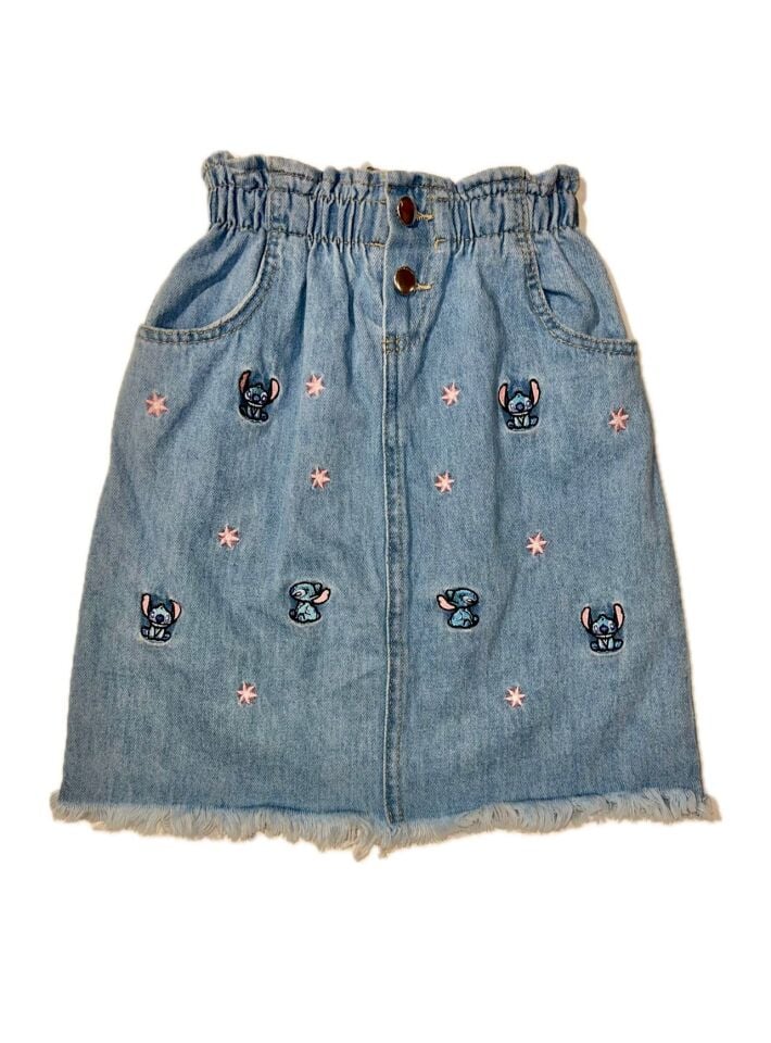 Stitch Nakışlı Kot Etek