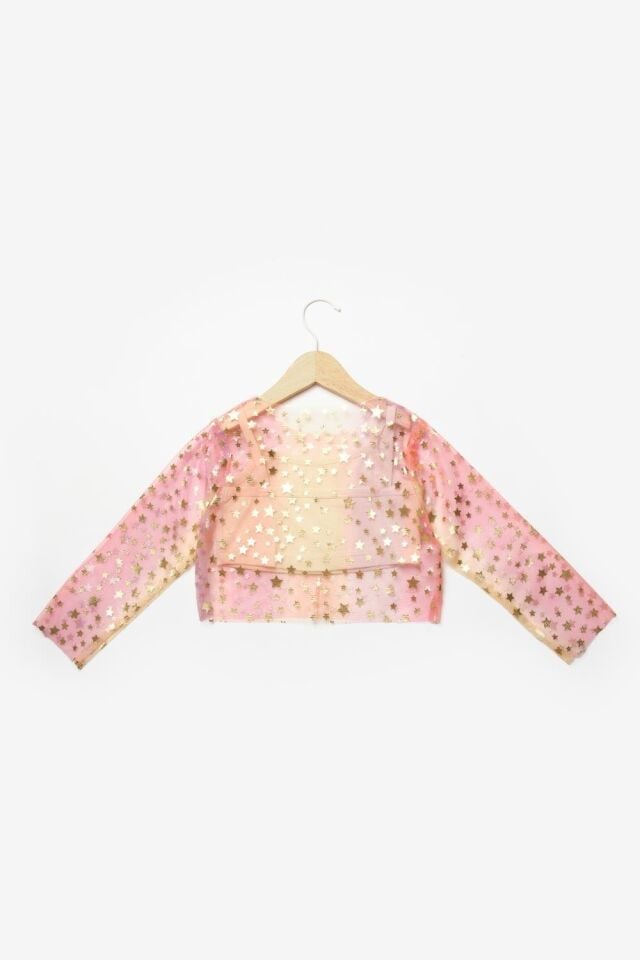 Sarı Yıldızlı Uzun Kollu Tül Crop