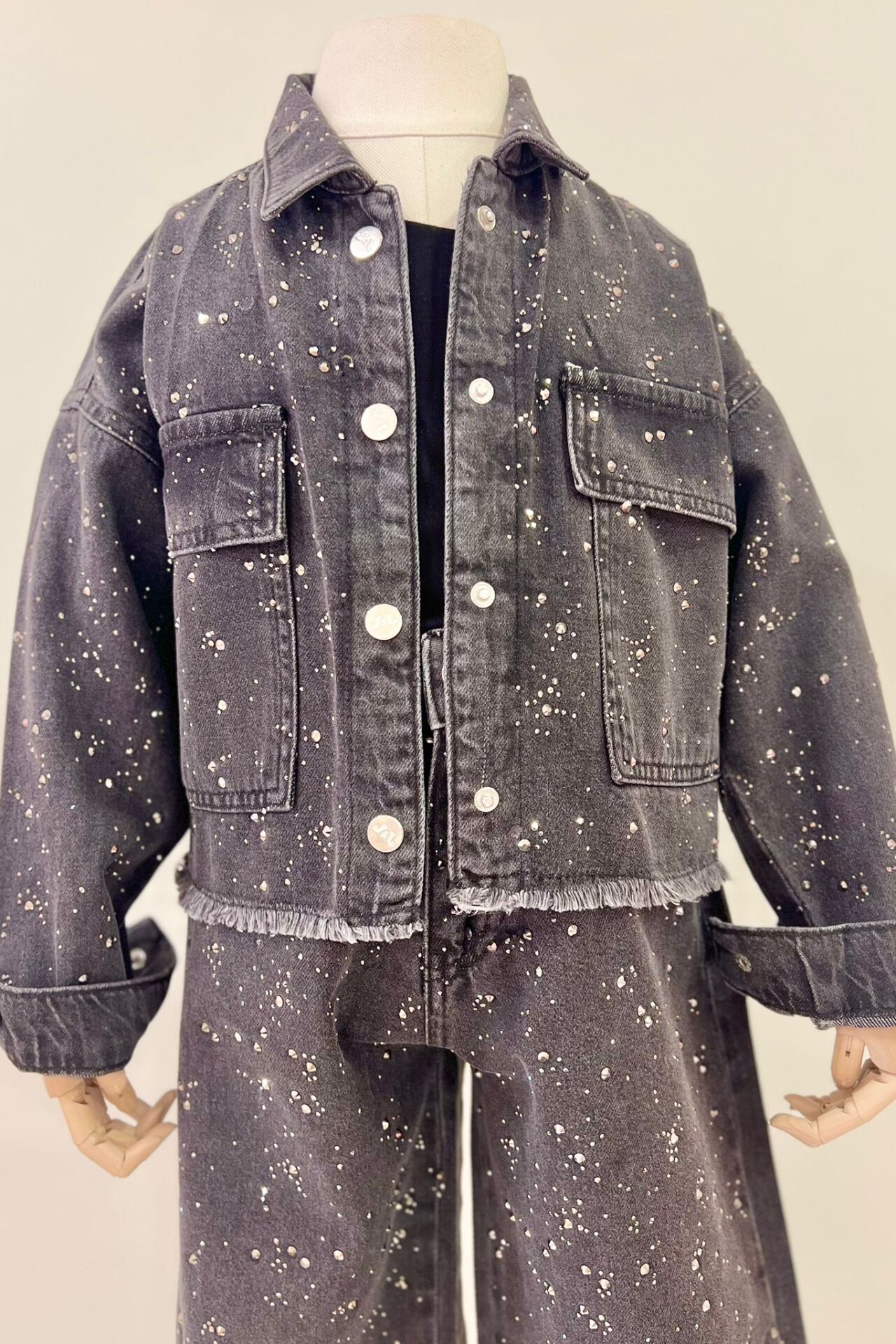 Diamond Denim Ceket (Siyah Taşlı)