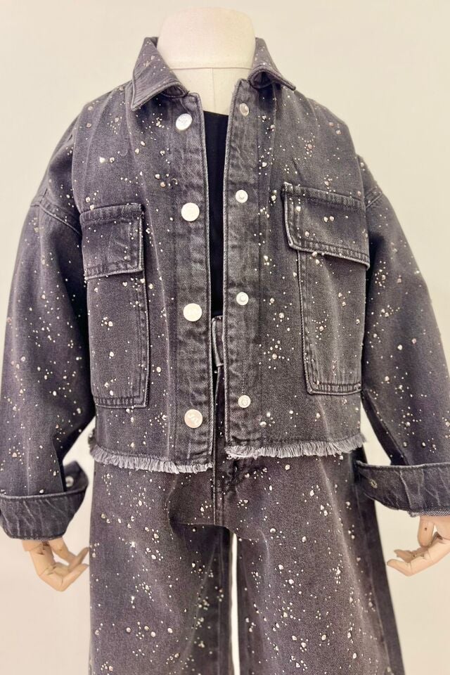 Diamond Denim Ceket (Siyah Taşlı)
