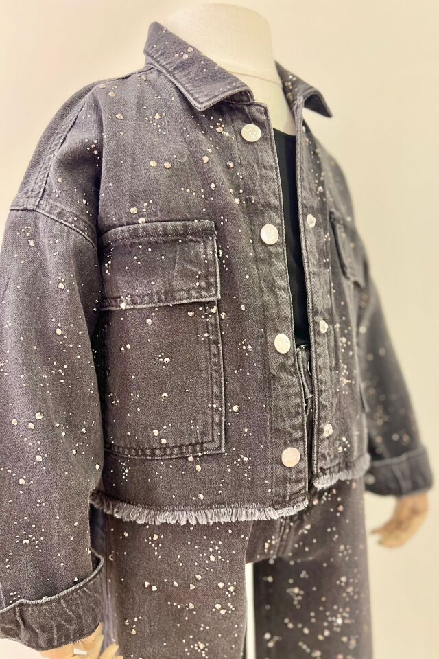 Diamond Denim Ceket (Siyah Taşlı)