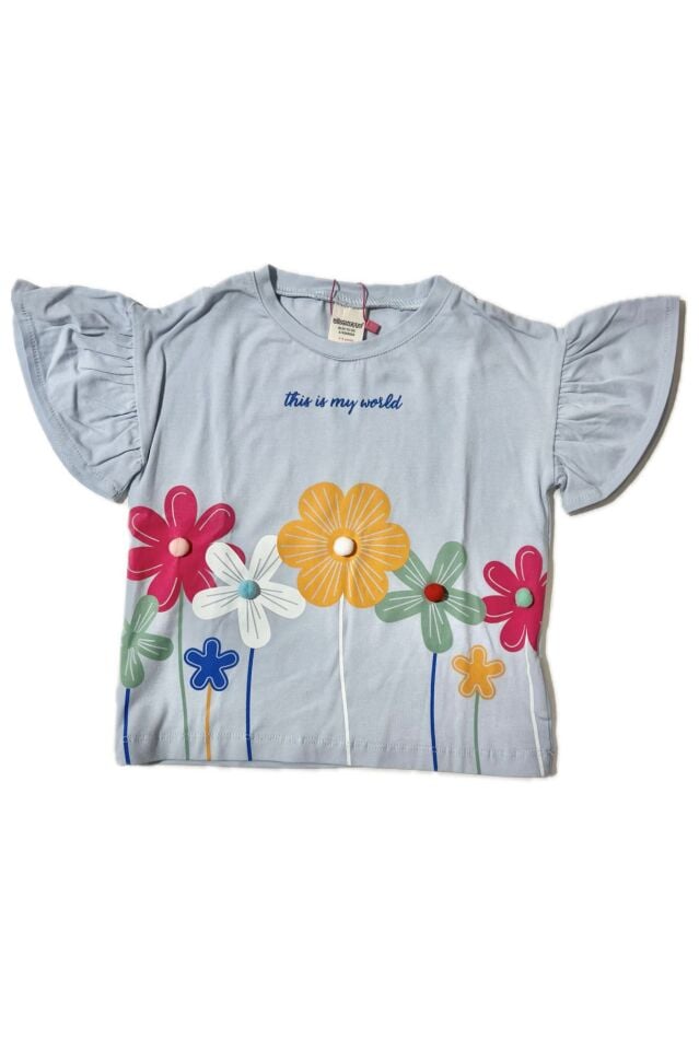 Çiçek Baskılı Ponpon Tişört