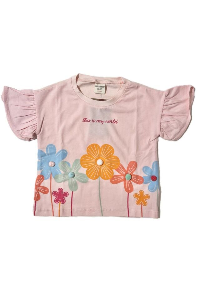 Çiçek Baskılı Ponpon Tişört