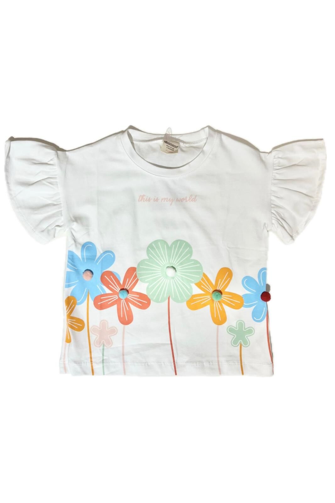 Çiçek Baskılı Ponpon Tişört