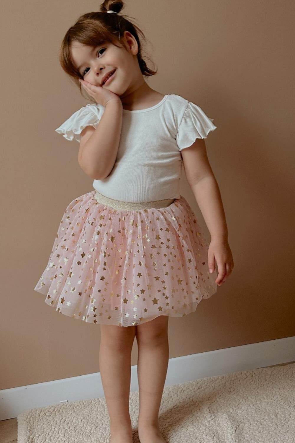 Yıldız Baskılı Tül Etek(pudra)