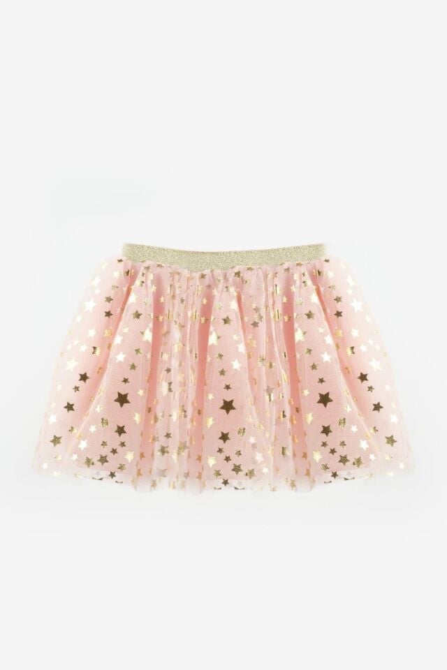Yıldız Baskılı Tül Etek(pudra)