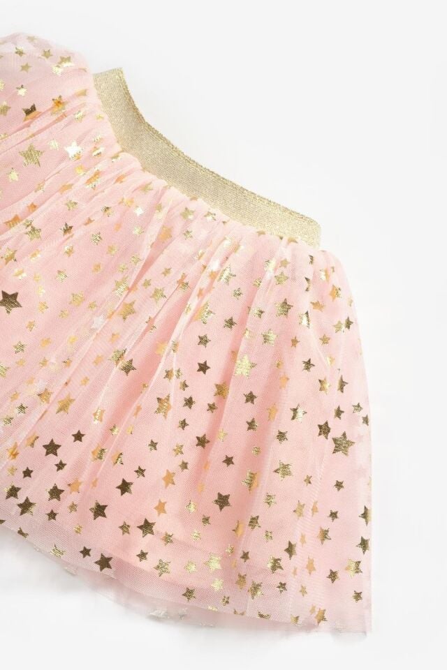 Yıldız Baskılı Tül Etek(pudra)