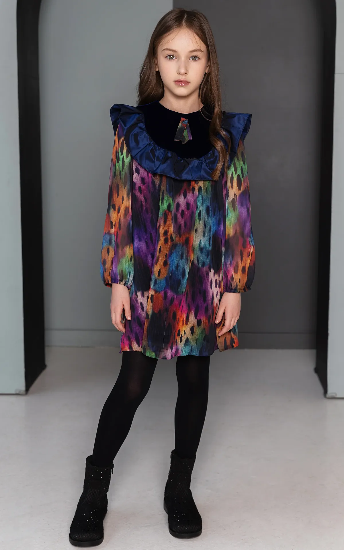 Karışık Renk Fırfırlı Elbise