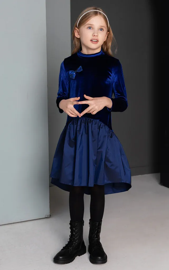 Lacivert Kadife Elbise