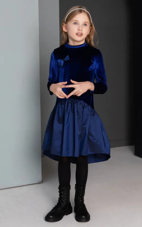 Lacivert Kadife Elbise