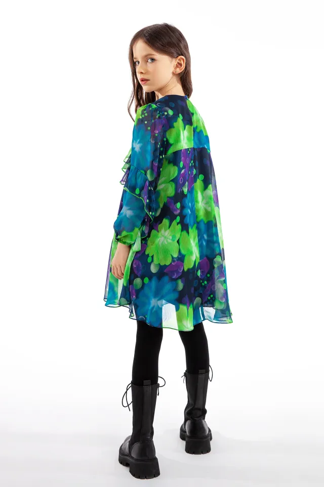 Neon Yeşil Batik Desen Elbise